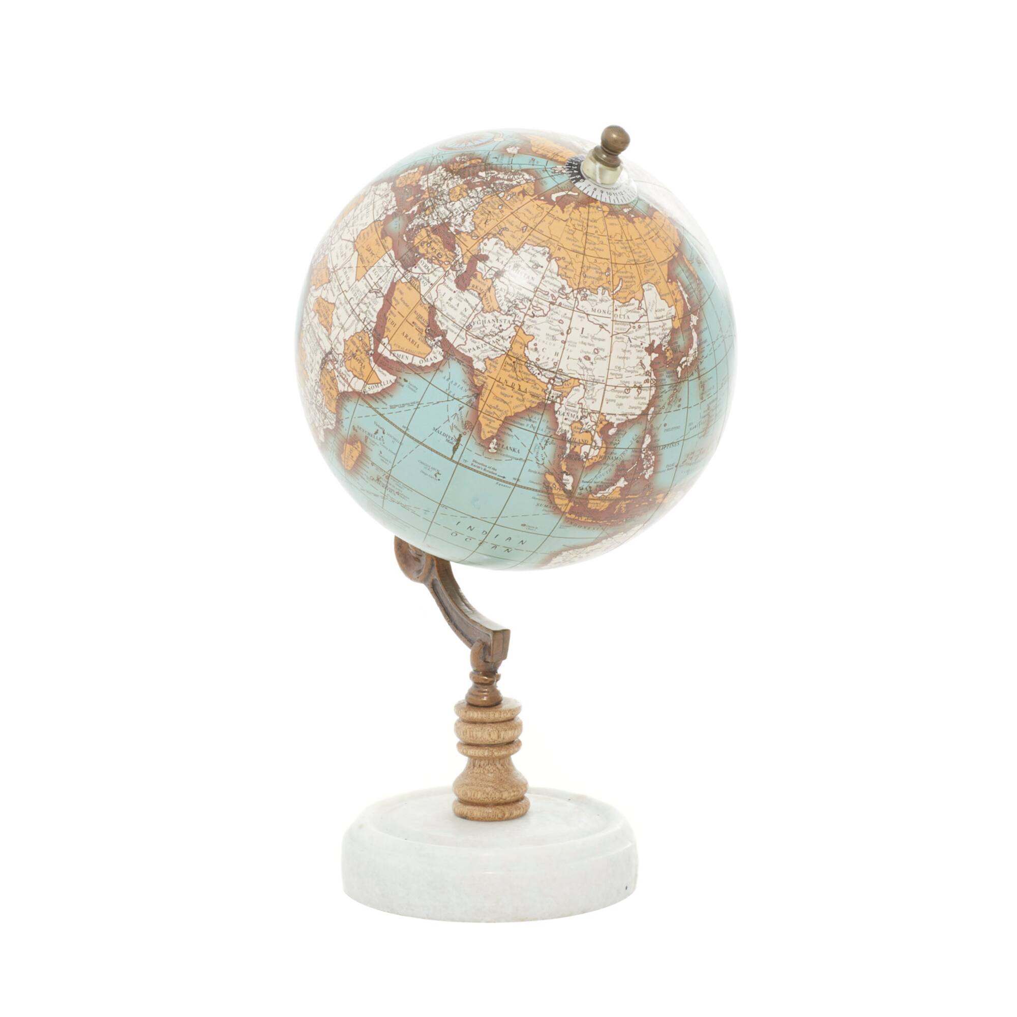 11" Aquamarine Marble & Wood Contemporary Globe